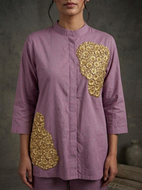 Golden Hour Lavender Hand-Embroidered Cotton Co-ord Set
