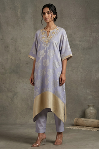 Sunkissed Petal - Lavender Hand-Embroidered Chanderi Silk Kaftan Set