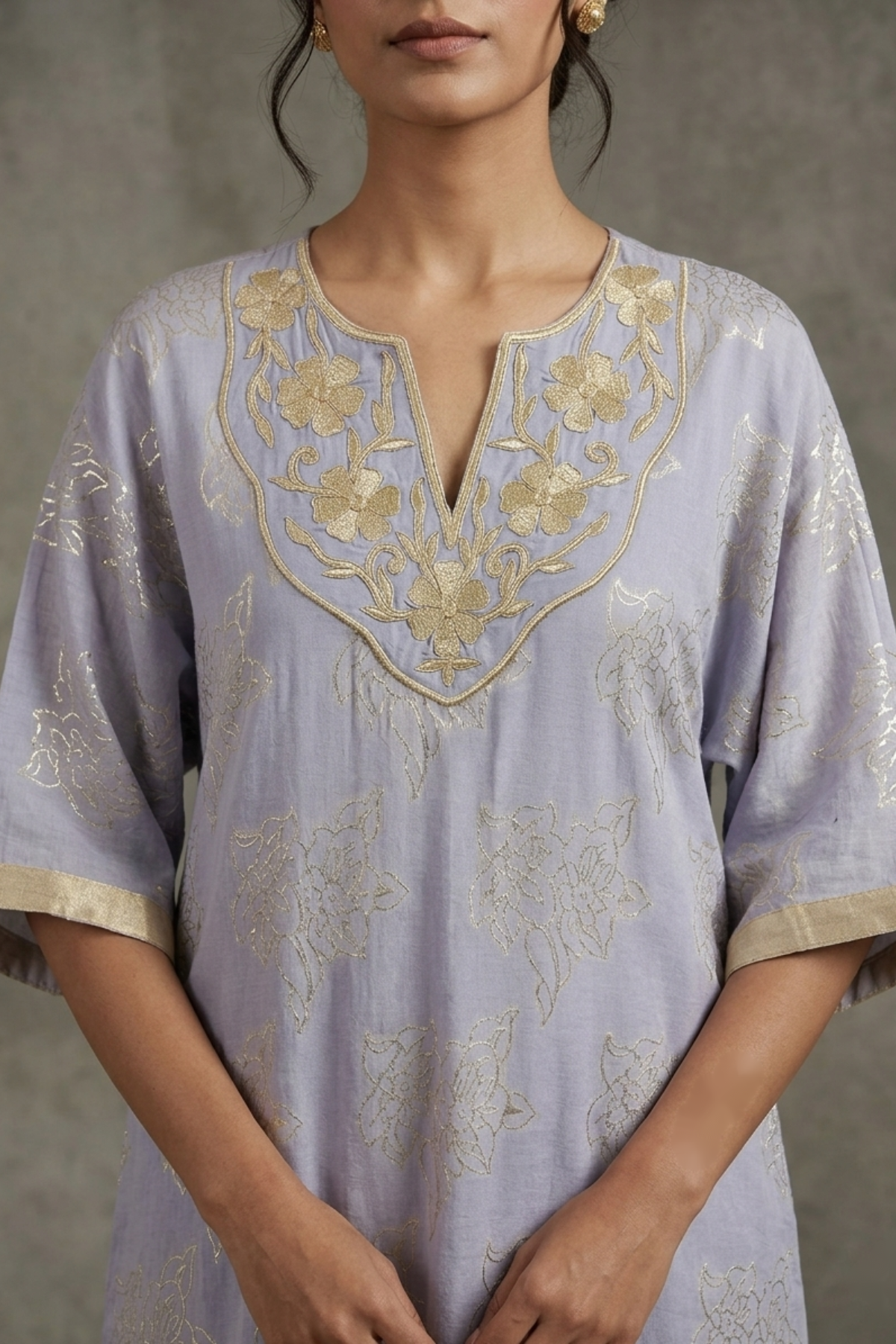 Sunkissed Petal - Lavender Hand-Embroidered Chanderi Silk Kaftan Set