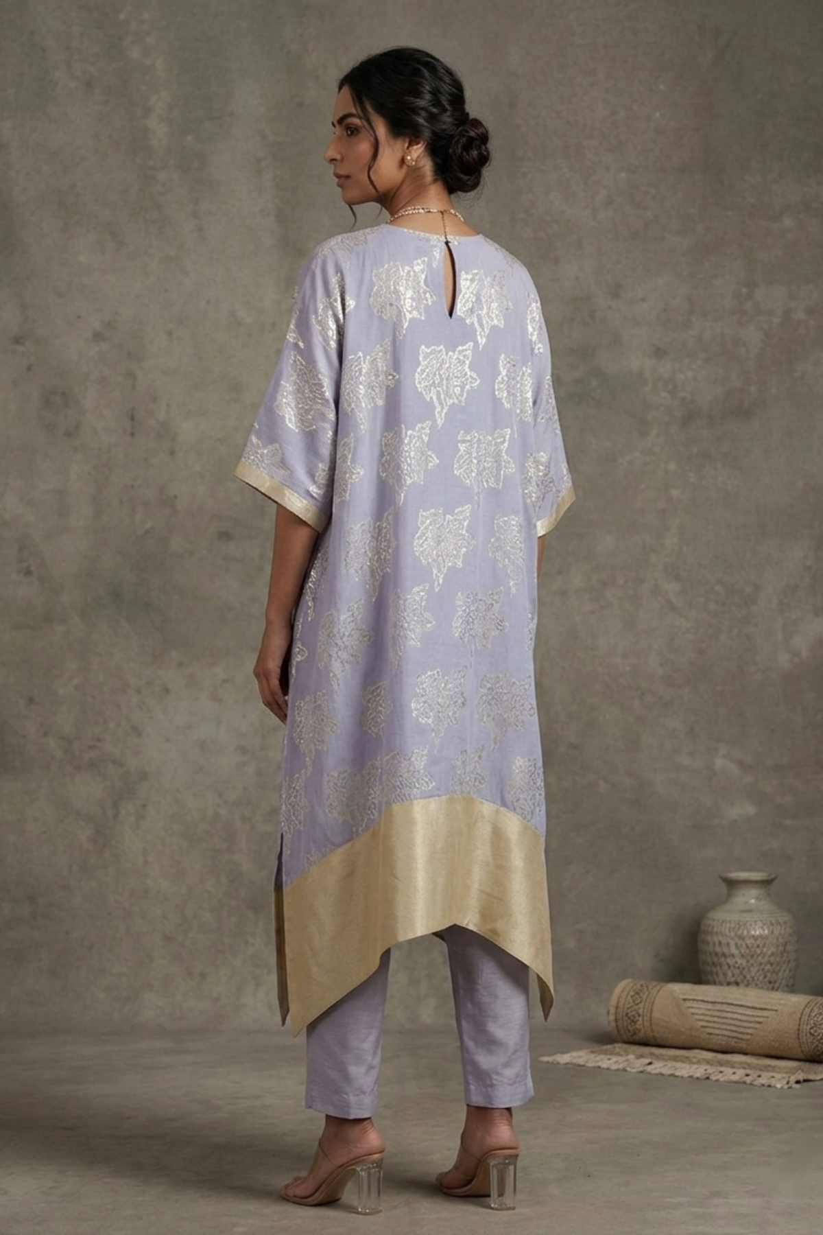 Sunkissed Petal - Lavender Hand-Embroidered Chanderi Silk Kaftan Set
