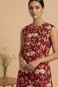 Liora - Red Hand-Embroidered Floral Chanderi Cotton Mini Dress