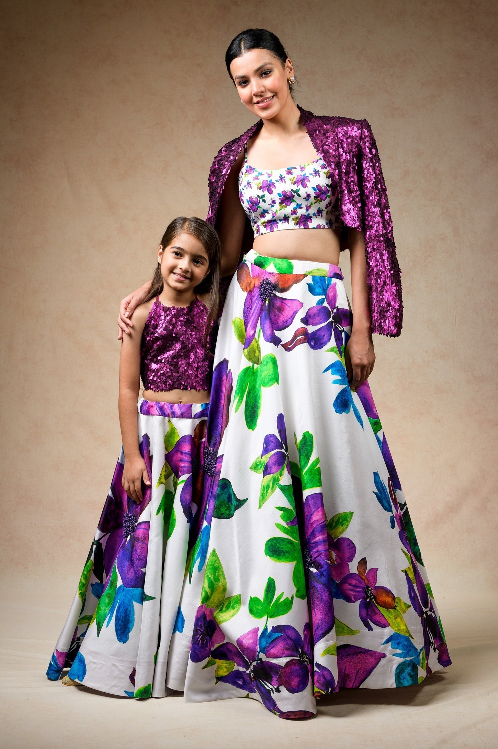 Hand Embroidered silk twinning set for Mom + Son