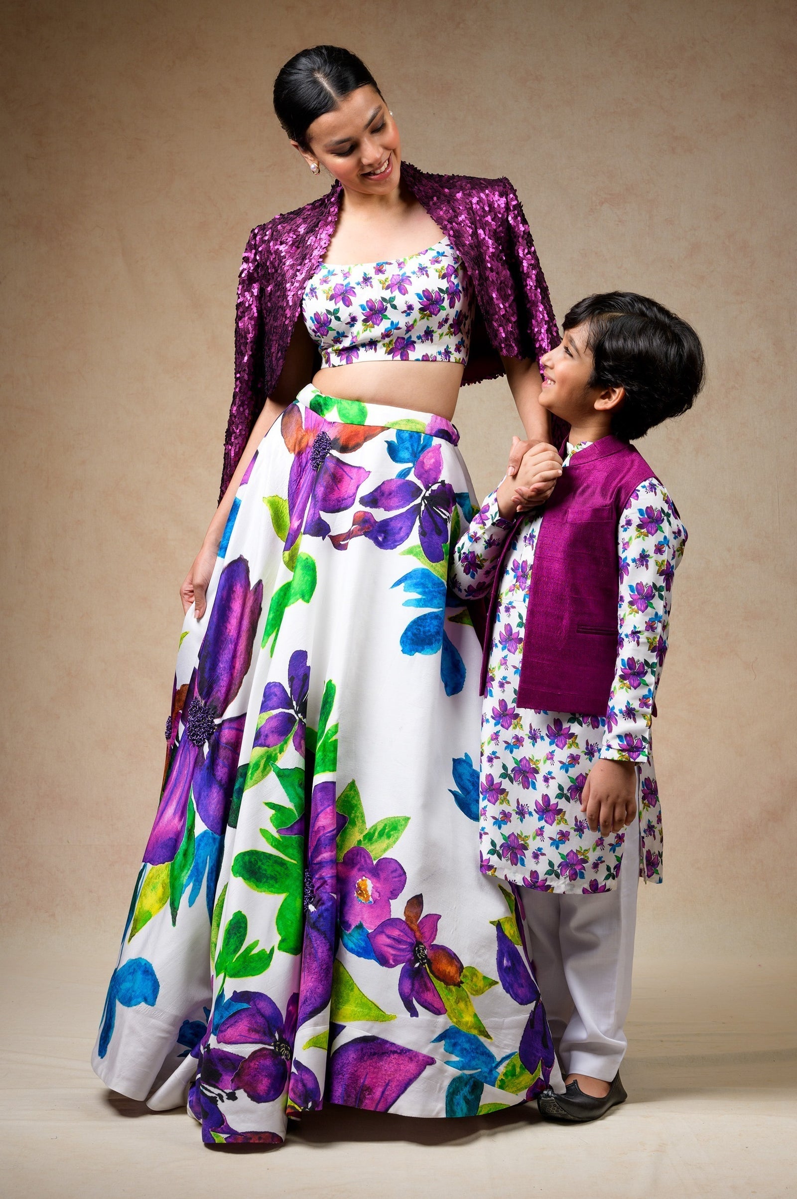 Hand Embroidered silk twinning set for Mom + Son