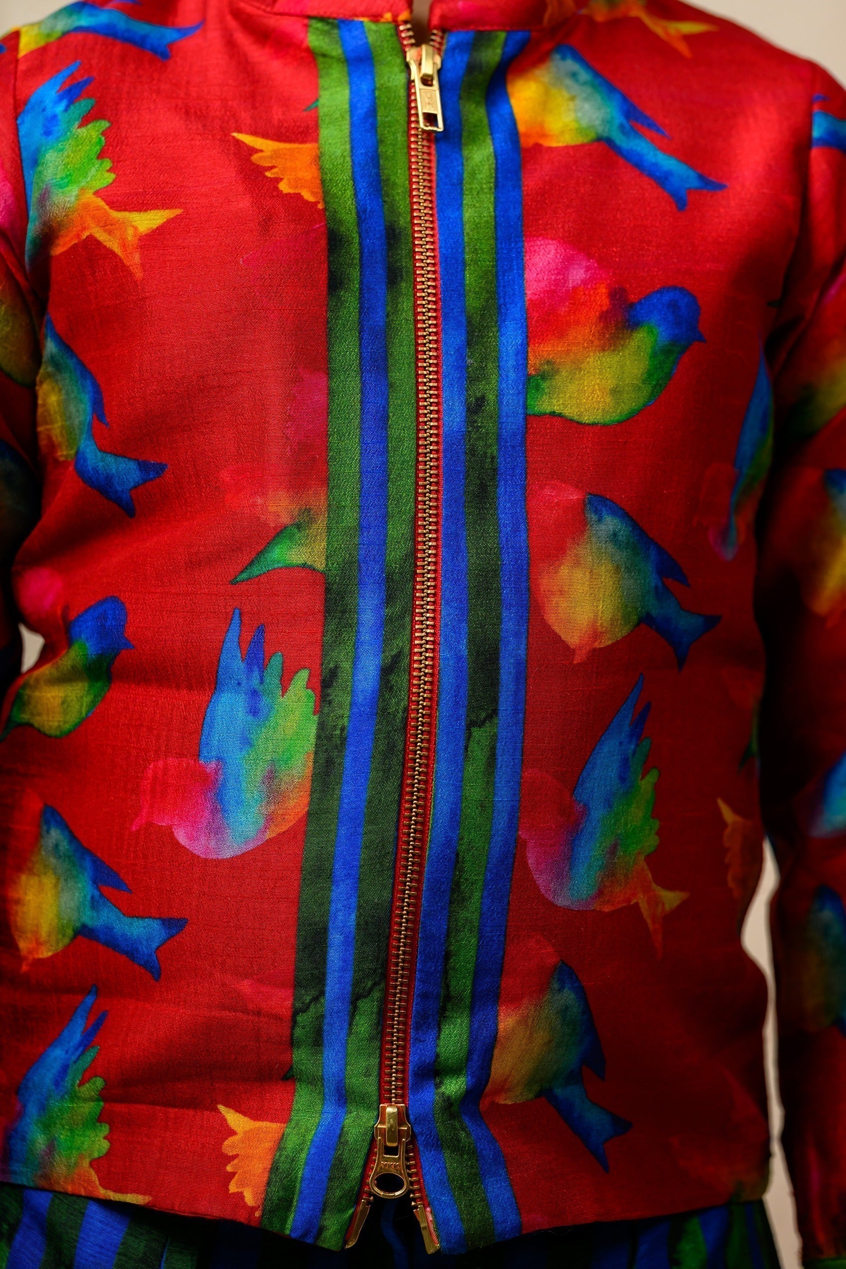 Birds print hand embroidered twinning set for Mom + Son