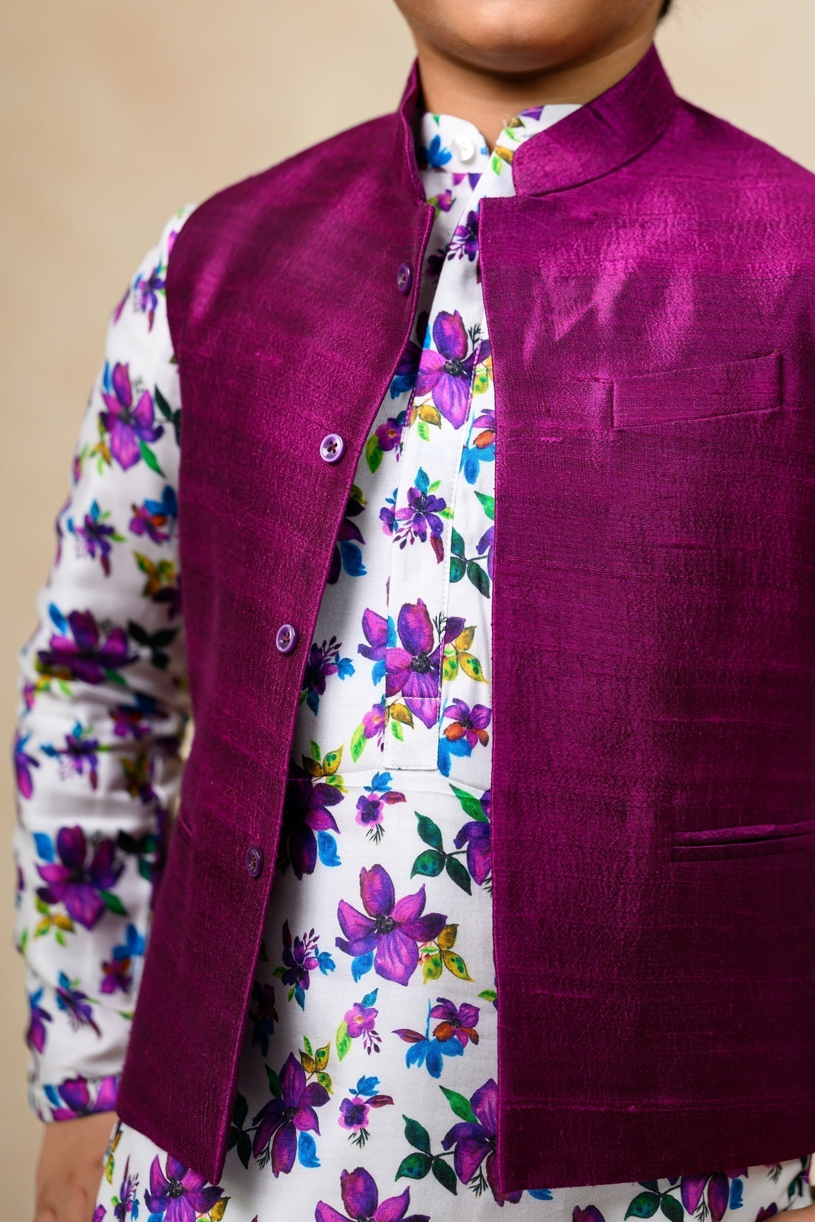 Hand Embroidered silk twinning set for Mom + Son