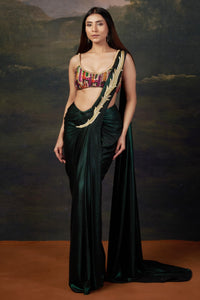 Mira - Green Intricate Handwork Pre-Draped Saree