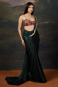 Mira - Green Intricate Handwork Pre-Draped Saree