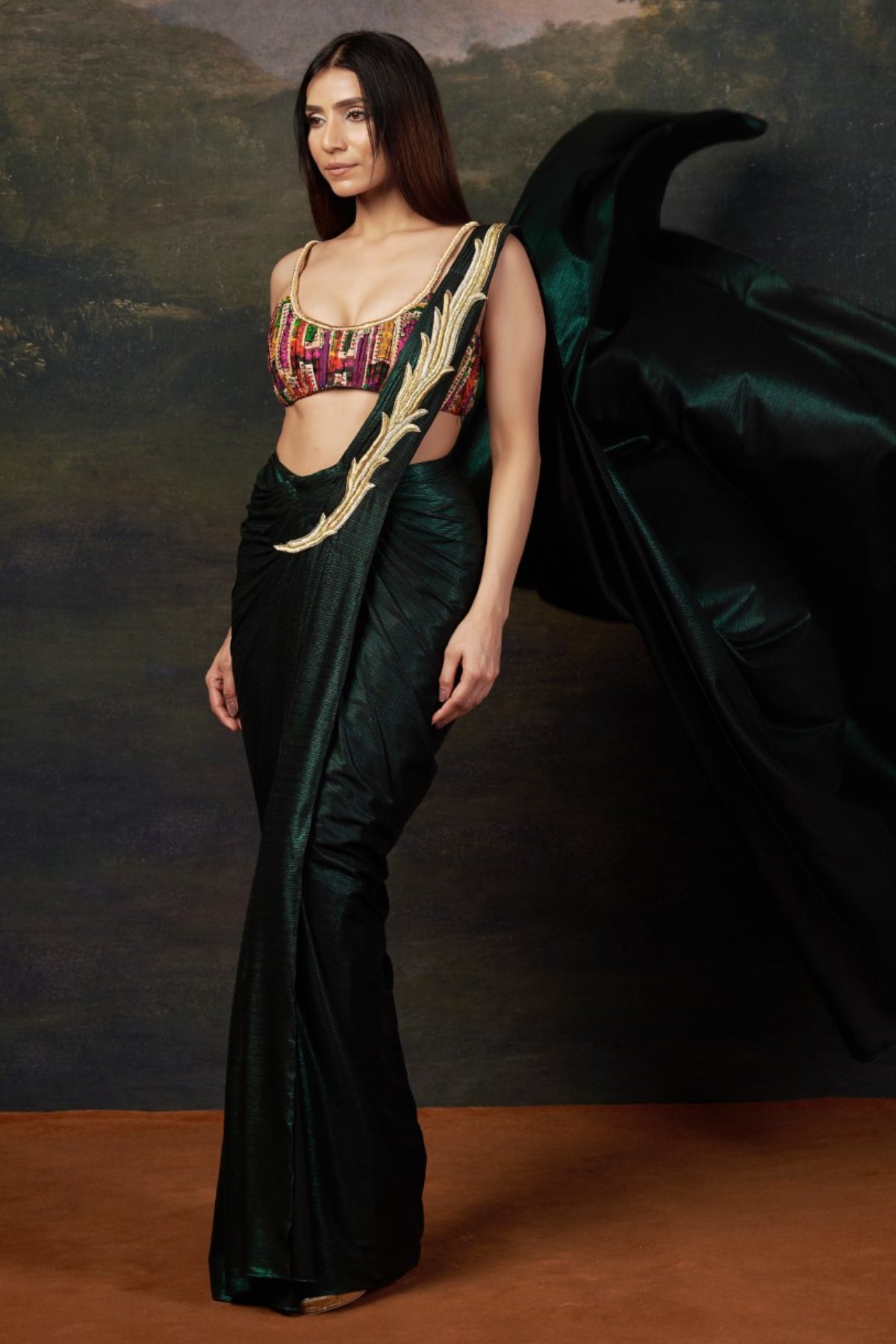 Mira - Green Intricate Handwork Pre-Draped Saree