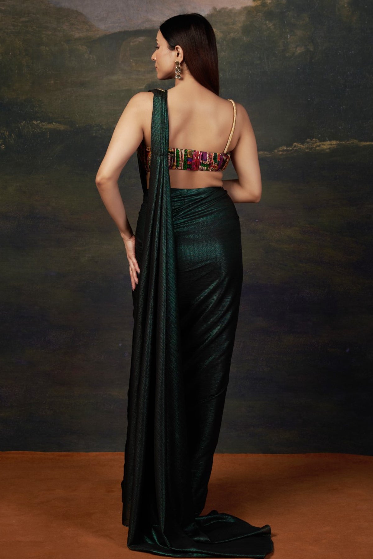 Mira - Green Intricate Handwork Pre-Draped Saree