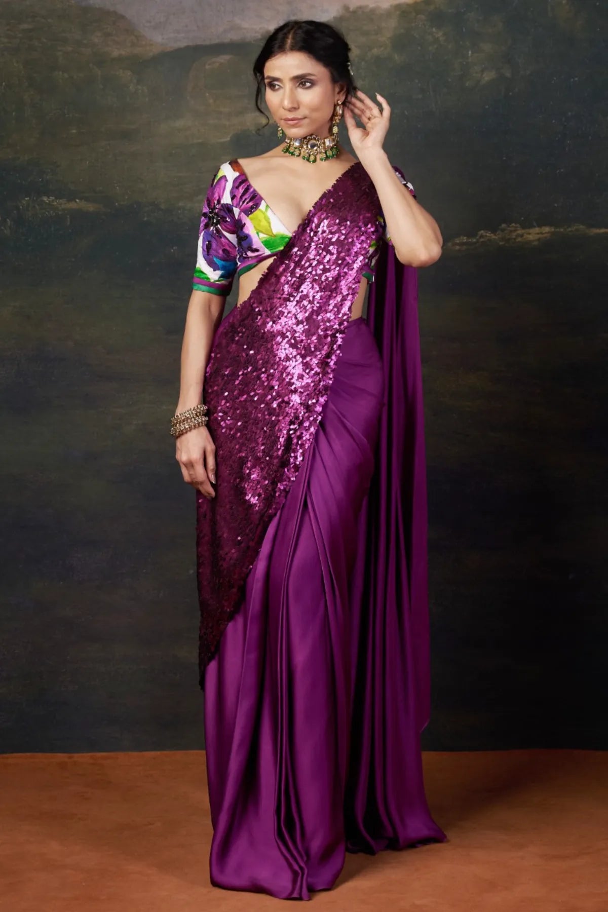 Padma - Magenta Hand-Embroidered Pre-Draped Saree