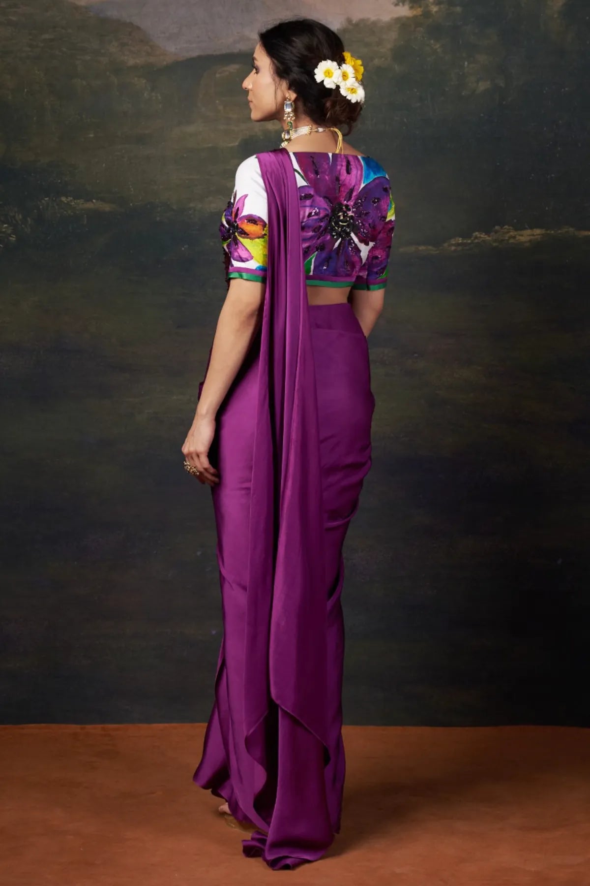 Padma - Magenta Hand-Embroidered Pre-Draped Saree