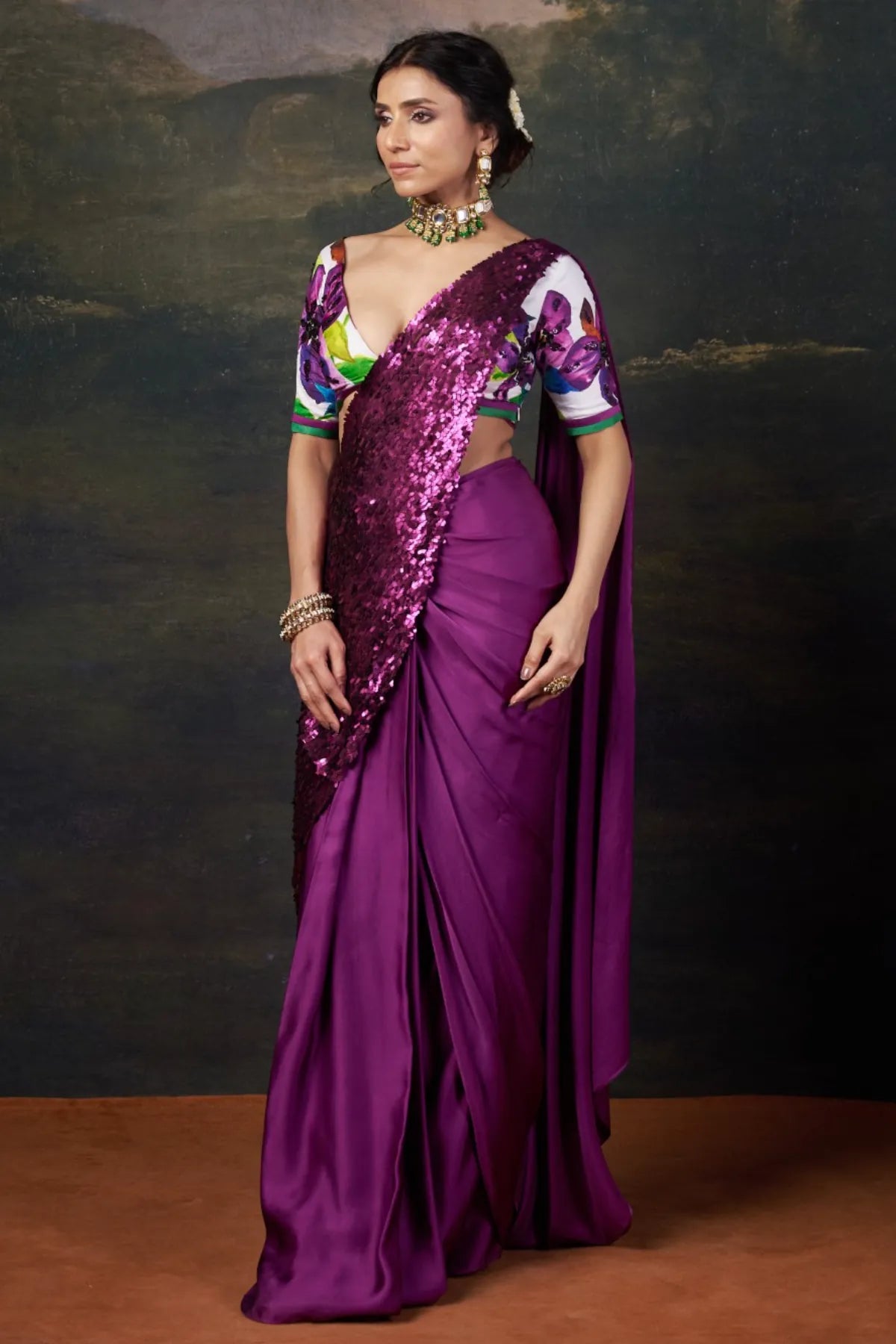 Padma - Magenta Hand-Embroidered Pre-Draped Saree