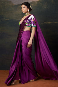 Magenta Signature Floral Print Saree with Hand-Embroidered Blouse