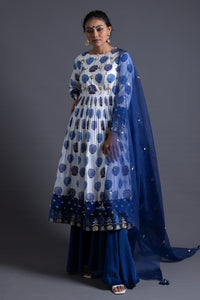 Mehr - Blue Hand-Embroidered Anarkali With Sharara & Dupatta