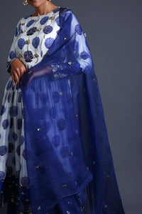 Mehr - Blue Hand-Embroidered Anarkali With Sharara & Dupatta