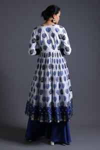 Mehr - Blue Hand-Embroidered Anarkali With Sharara & Dupatta