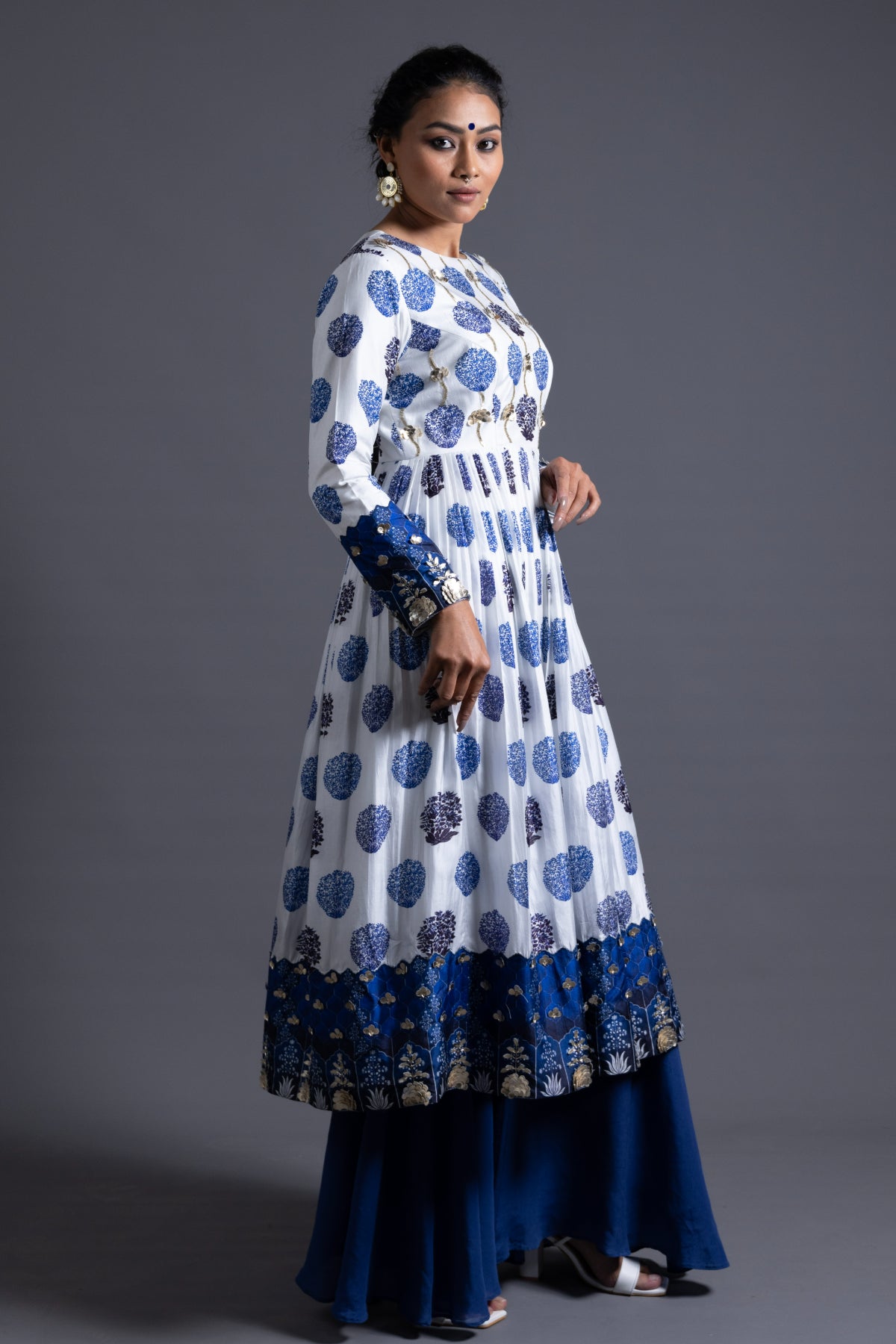 Mehr - Blue Hand-Embroidered Anarkali With Sharara & Dupatta