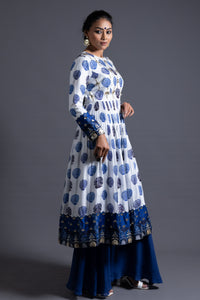 Mehr - Blue Hand-Embroidered Anarkali With Sharara & Dupatta