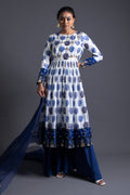 Mehr - Blue Hand-Embroidered Anarkali With Sharara & Dupatta