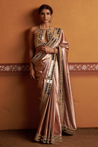 Mrida - Clay Tone Mirror Work Hand-Embroidered Saree Set