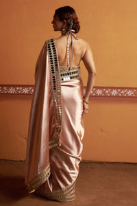Mrida - Clay Tone Mirror Work Hand-Embroidered Saree Set