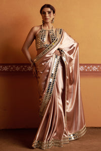 Mrida - Clay Tone Mirror Work Hand-Embroidered Saree Set