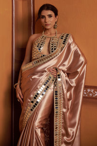 Mrida - Clay Tone Mirror Work Hand-Embroidered Saree Set