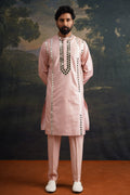 Mrit Clay Pink Full Hand Embroidered Mirror Work Kurta Set