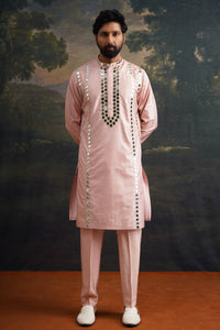 Mrit Clay Pink Full Hand Embroidered Mirror Work Kurta Set
