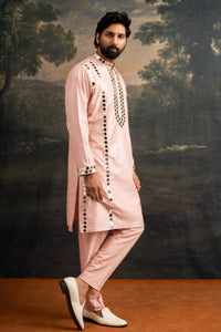 Mrit Clay Pink Full Hand Embroidered Mirror Work Kurta Set