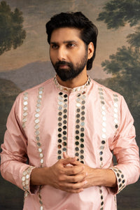 Mrit Clay Pink Full Hand Embroidered Mirror Work Kurta Set