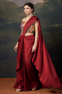 Naina - Red Stylish Strapless Hand-Embroidered Blouse with Pre-Draped Saree