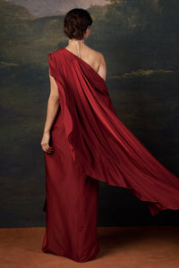 Naina - Red Stylish Strapless Hand-Embroidered Blouse with Pre-Draped Saree