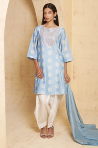 Nazm - Blue Hand-Embroidered Short Anarkali With Pyjama Set