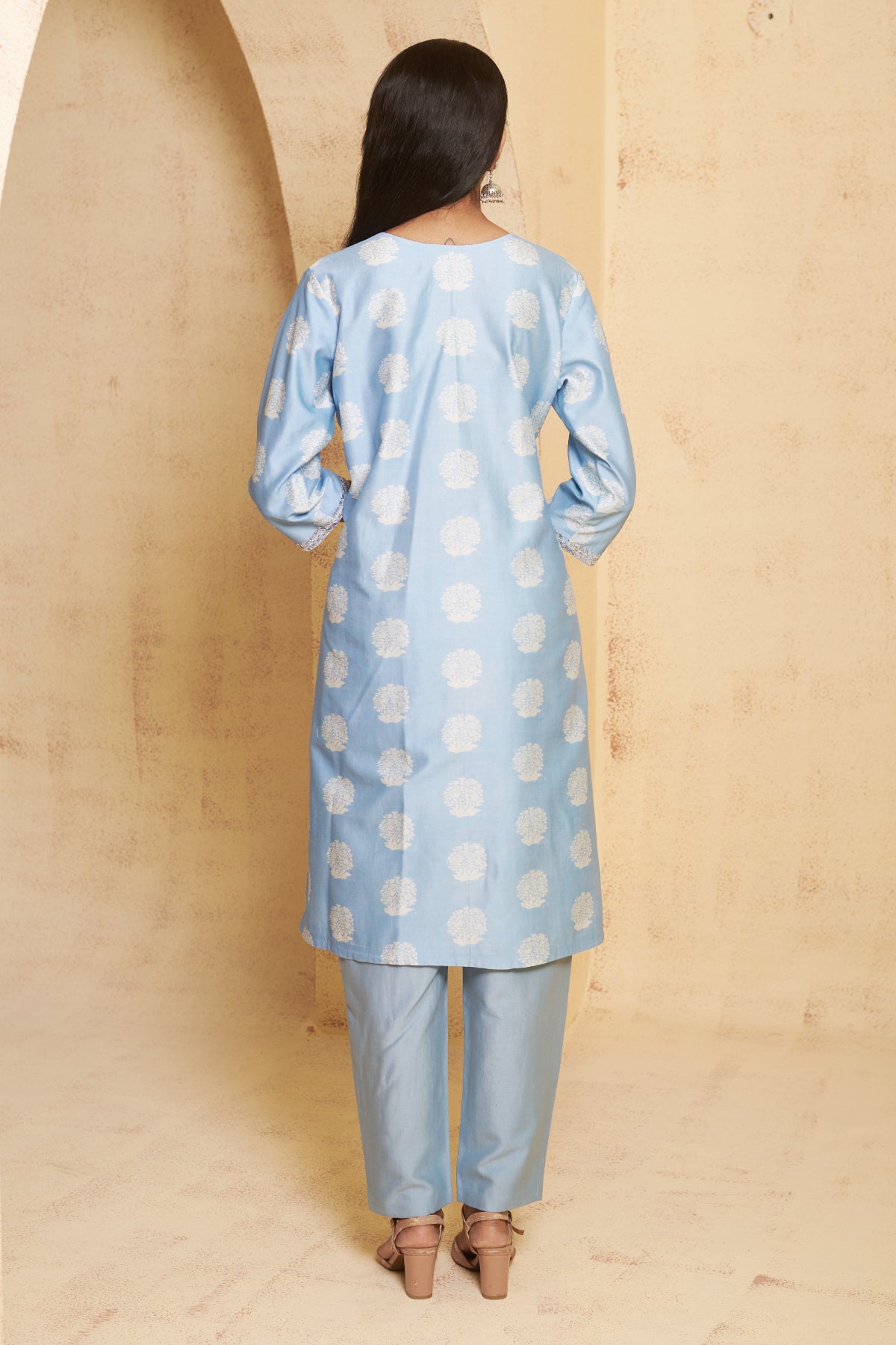 Nazm - Blue Hand-Embroidered Short Anarkali With Pyjama Set