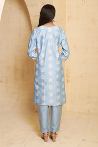 Nazm - Blue Hand-Embroidered Short Anarkali With Pyjama Set