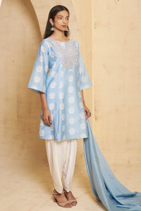 Nazm - Blue Hand-Embroidered Short Anarkali With Pyjama Set