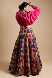 Neelam - Pink Mirror Work Blouse With Buuti Print Lehenga