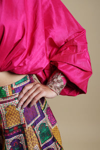 Neelam - Pink Mirror Work Blouse With Buuti Print Lehenga