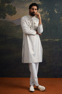 Nishchay Ice Grey Gold Hand Embroidered Kurta Set