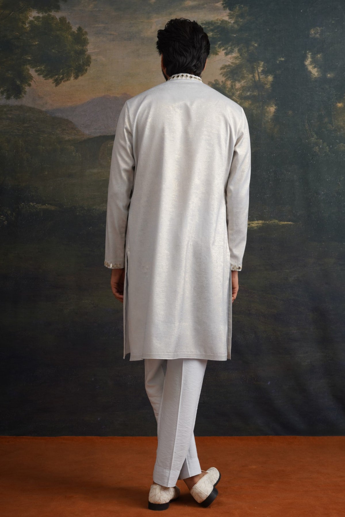 Nishchay Ice Grey Gold Hand Embroidered Kurta Set