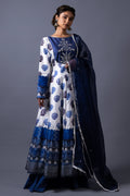 Nitya - Blue Hand-Embroidered Kalidar Anarkali With Sharara & Dupatta