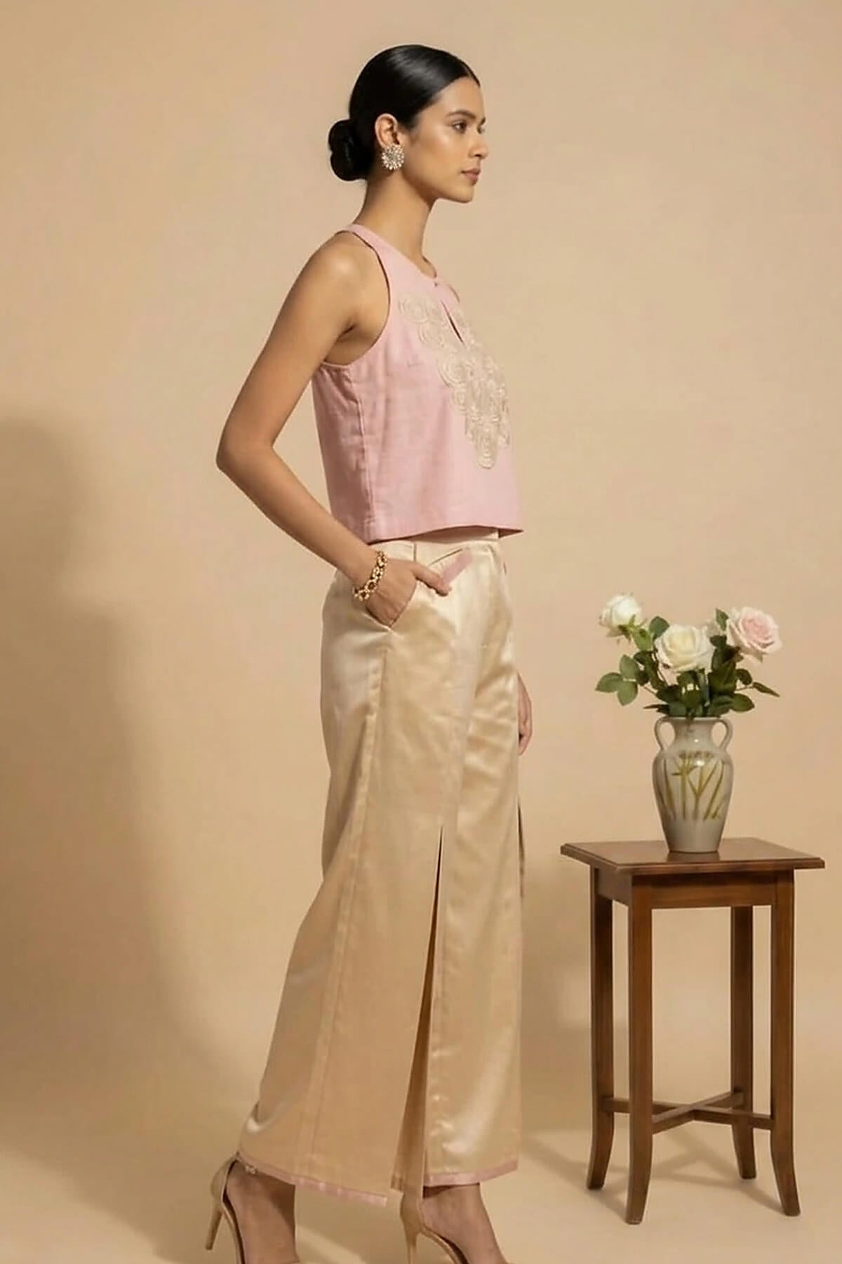 Noor — Embroidered Satin & Cotton Suit Set
