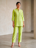 Sunline Olive Green Hand-Embroidered Cotton Co-ord Set
