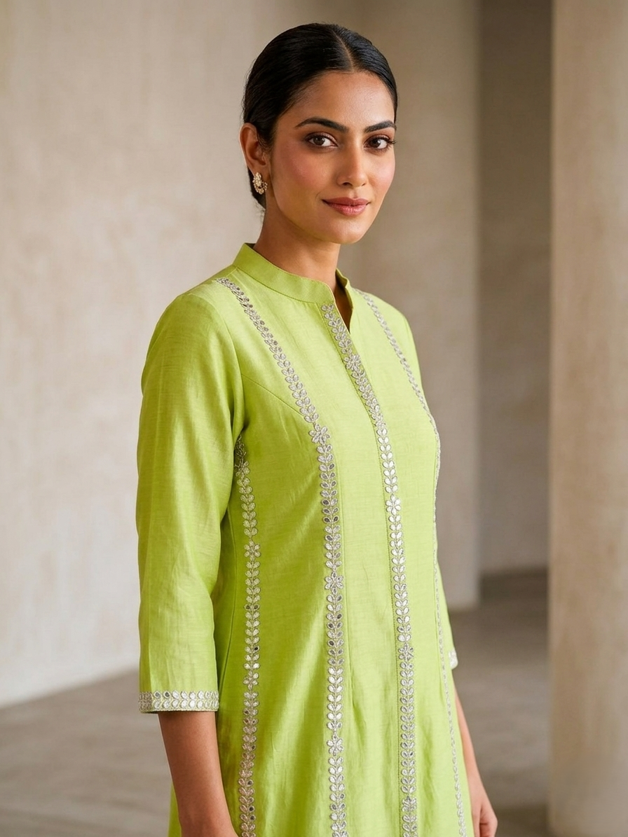 Sunline Olive Green Hand-Embroidered Cotton Co-ord Set
