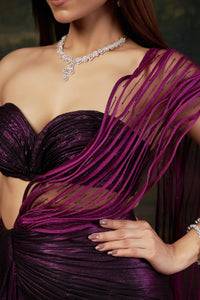 Padma - Purple Hand-Embroidered Pre-Draped Saree With Abstract Floral Print