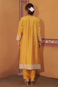 Peetambara Yellow Gold Embroidered Cutwork Mori Kurta Set