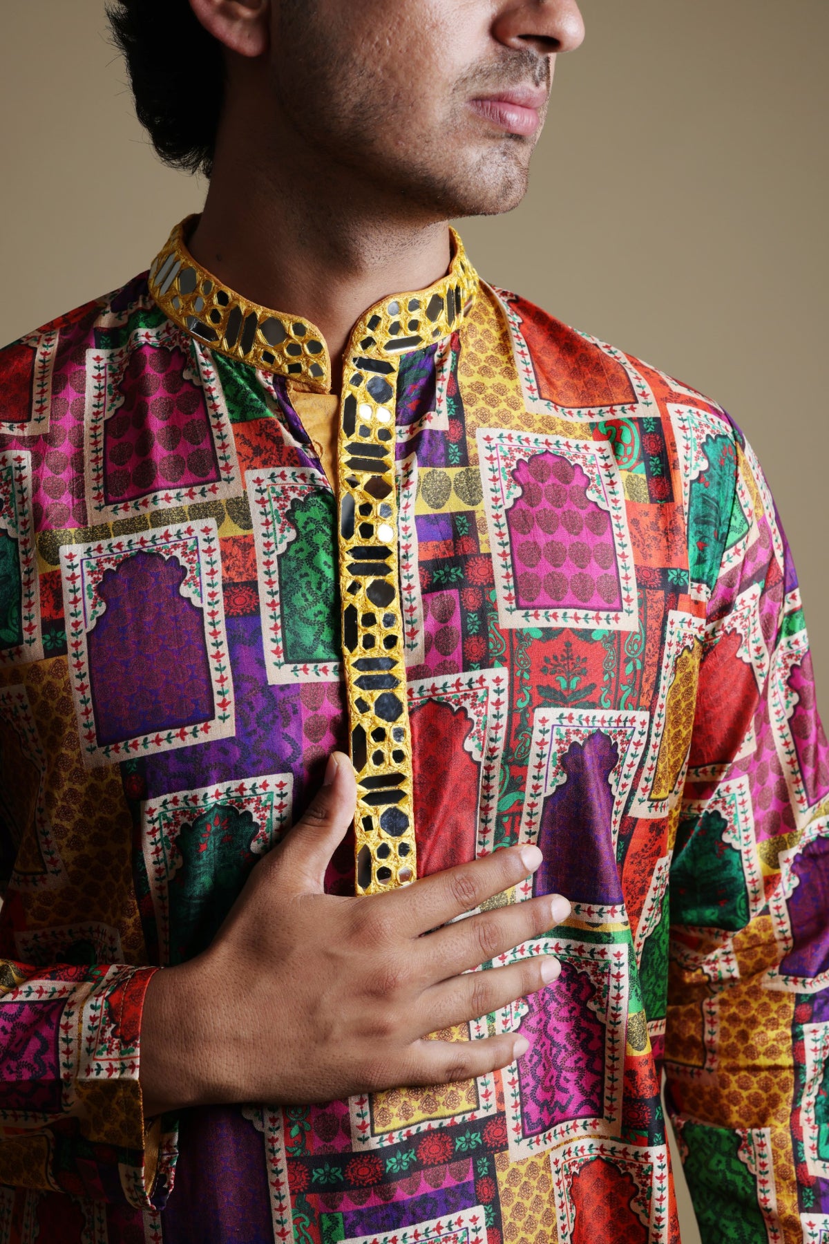 Prakha Mirror Work Kurta With Matching Pyjama
