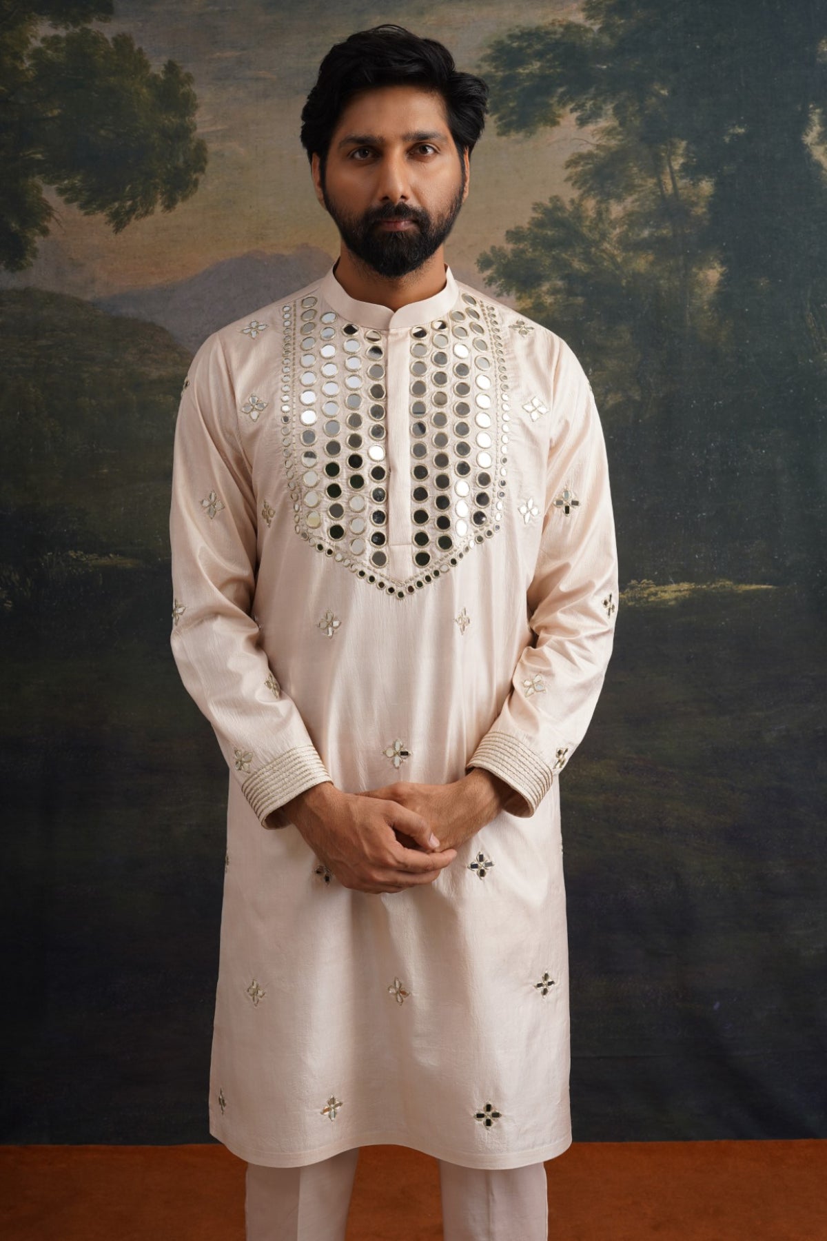 Prith Golden Sand Hand-Embellished Mirror Work Kurta Set