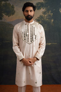 Prith Golden Sand Hand-Embellished Mirror Work Kurta Set